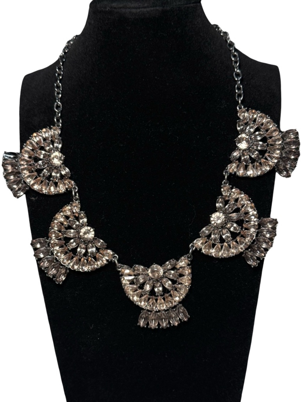 Smokey Brown Rhinestone Statement Crystal Fan Accent Necklace